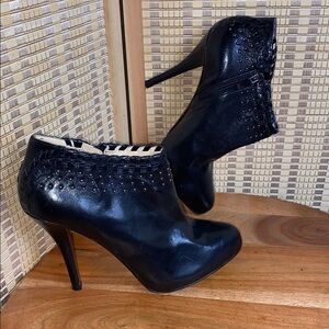 Enzo Angiolini Yasim Black Studded Black Leather Bootie Size 7.5 Chic
